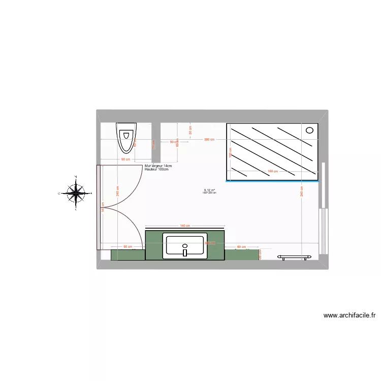 Salle de bains. Plan de 