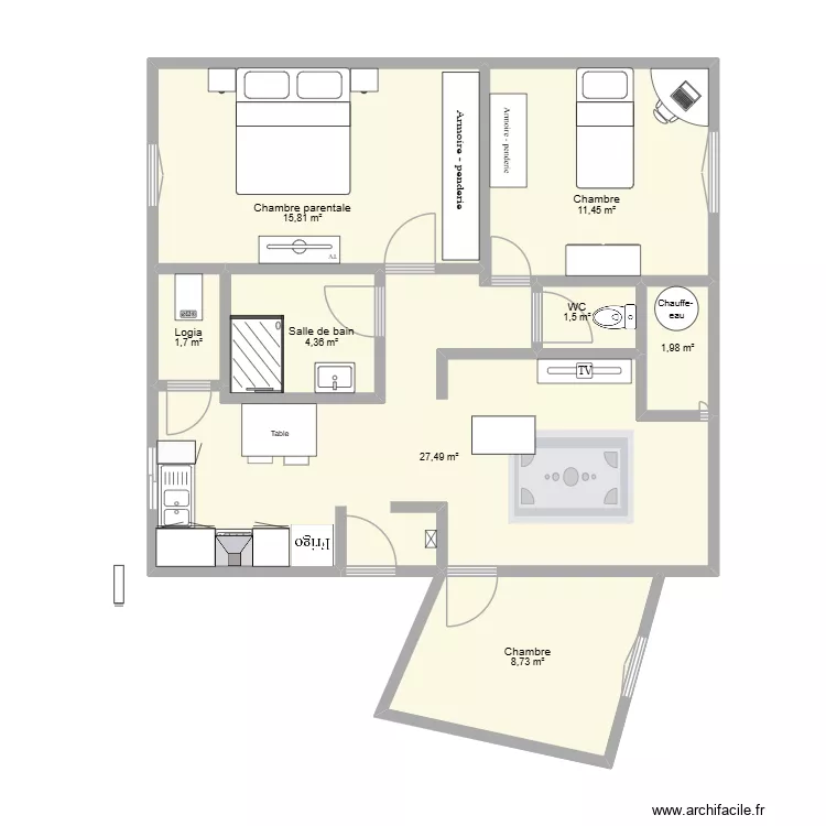 Appart Hichem Ameublement. Plan de 8 Pièces et 73 m² Appart Hichem Ameublement. Plan de 8 Pièces et 73 m²