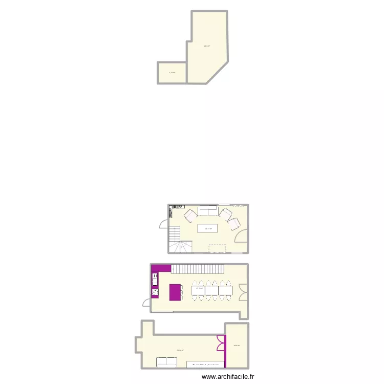 Cuisine Loft. Plan de 6  et 126 m²