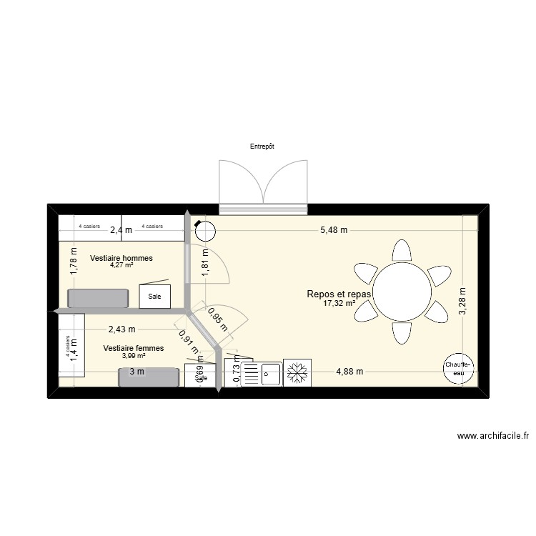 Projet Schott - Salle de repos - Pôle logistique. Plan de 3 pièces et 26 m2