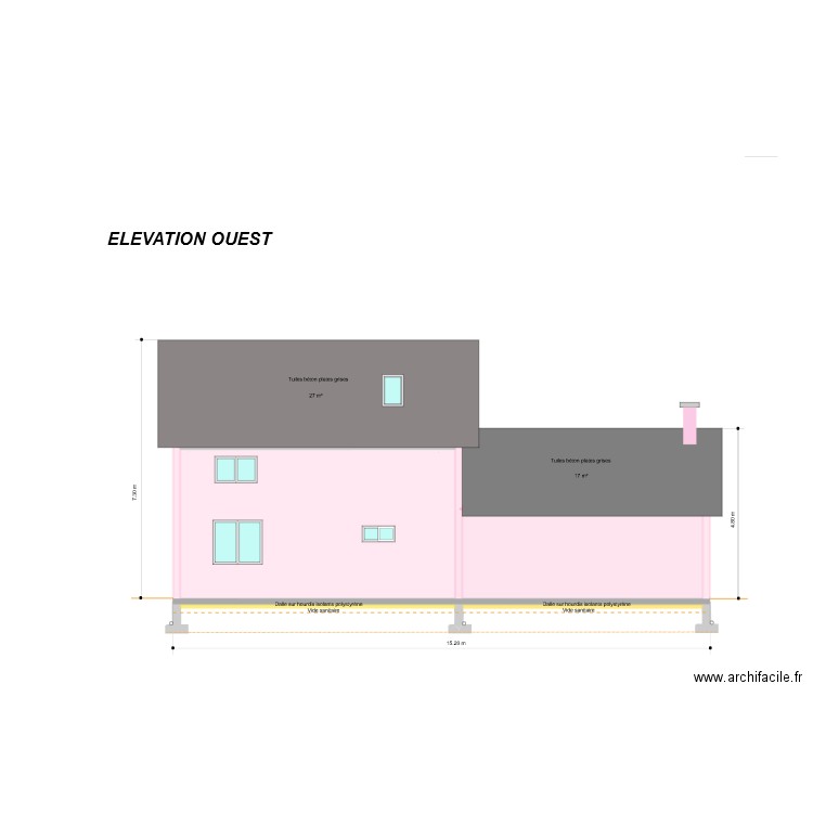 COUPE LONGITUDINALE. Plan de 2 pièces et 50 m2