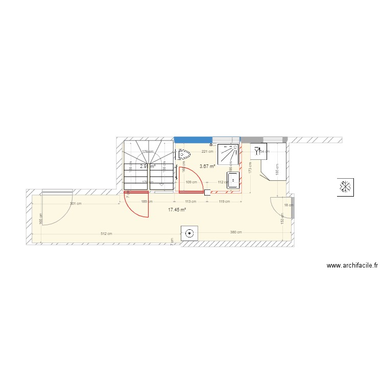 rdc4. Plan de 3 pièces et 24 m2