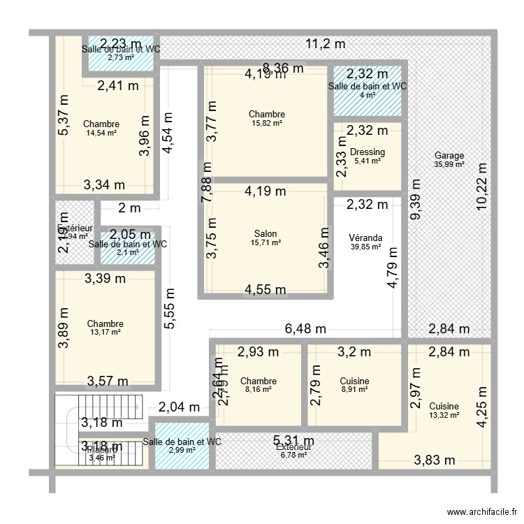 Plan 1. Plan de 17 pièces et 196 m2