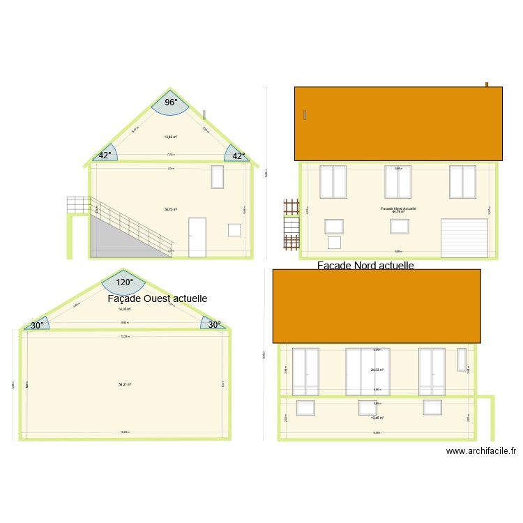 Plan de facade et toiture démo. Plan de 7 pièces et 207 m2