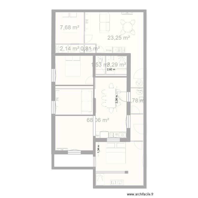 T4 rdch. Plan de 8 pièces et 110 m2