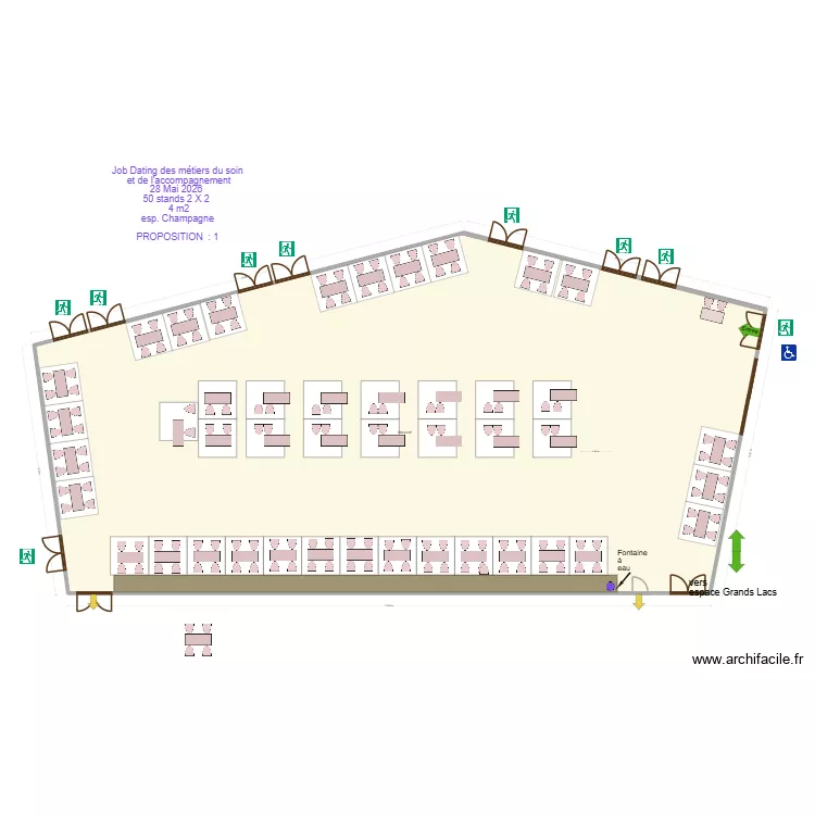 Convention Brit Hotels 30 Job Dating des m&eacute;tiers du soin  et de l\'accompagnement 28 Mai 2026  50 stands 2 X 2   4 m2 esp. Champagne  PROPOSITION  : 1. Plan de 1 pièce et 584 m²