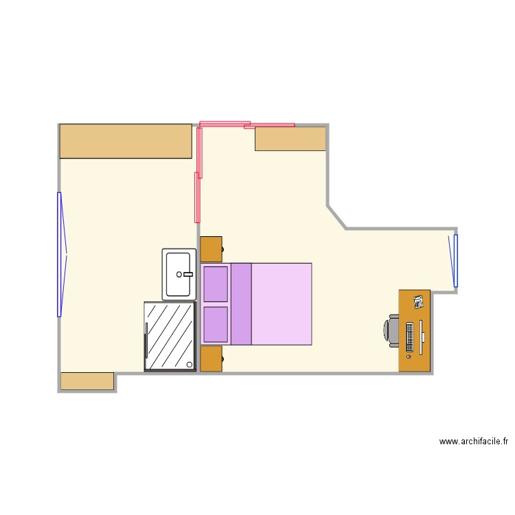 a cogiter. Plan de 2 pièces et 23 m2