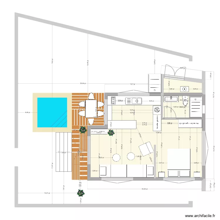 maison sud. Plan de 1 pièce et 4 m²