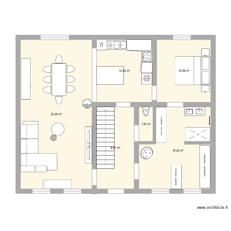 Maison 1. Plan de 6 pièces et 82 m2
