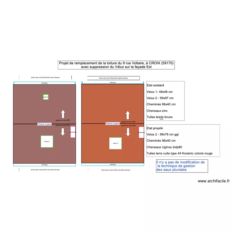 plan toiture vue dessus apr&egrave;s travaux. Plan de 