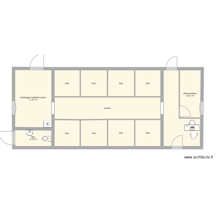 bâtiment élevage. Plan de 12 pièces et 72 m2