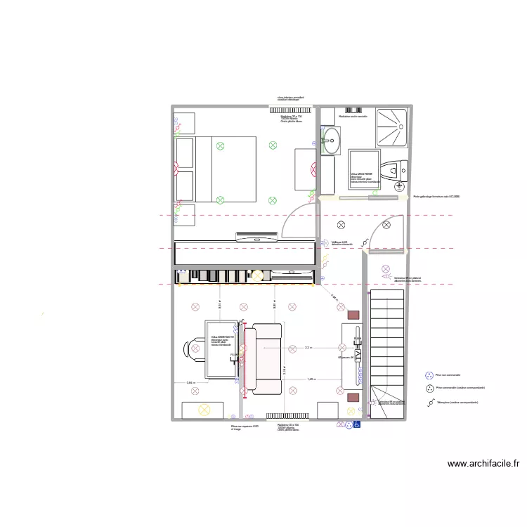 Salon + chambre + SDB2. Plan de 4  et 41 m²