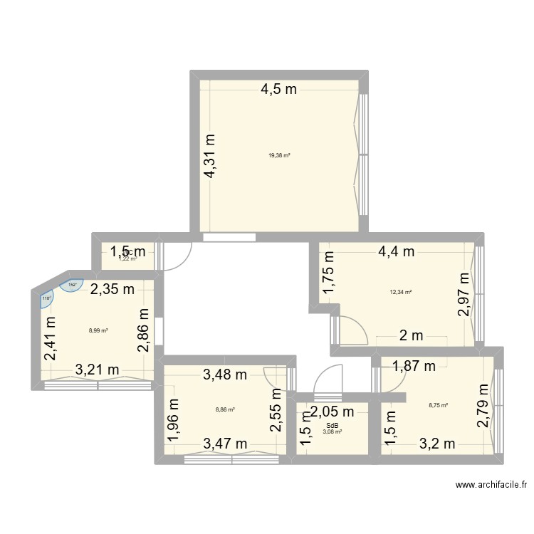 Maison. Plan de 7 pièces et 63 m2