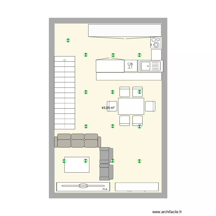 salon 4 meubl&eacute;. Plan de 1  et 43 m²