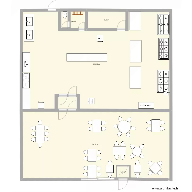 plan restaurant et cuisine Hugo hallier. Plan de 