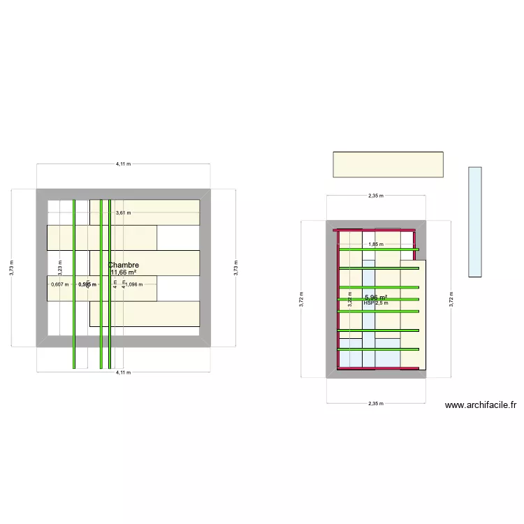 Chambre Charlie 2. Plan de 2 pièces et 18 m²