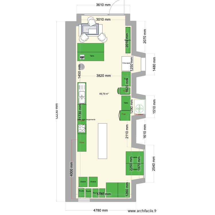 Labo version 1. Plan de 1 pièce et 50 m2