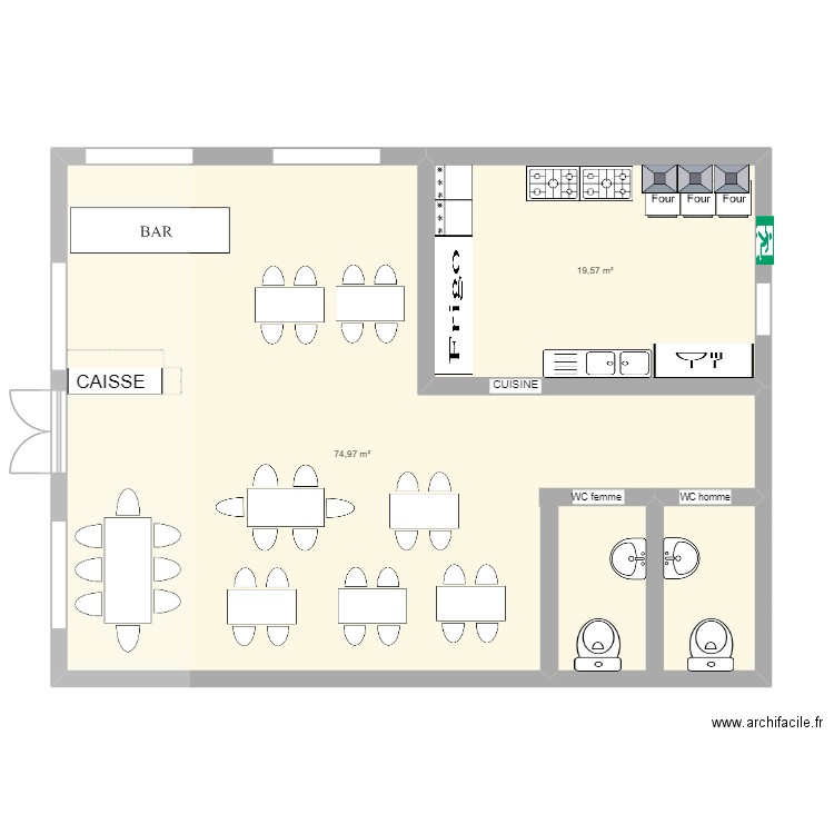 PLAN RESTAURANT. Plan de 2 pièces et 95 m2