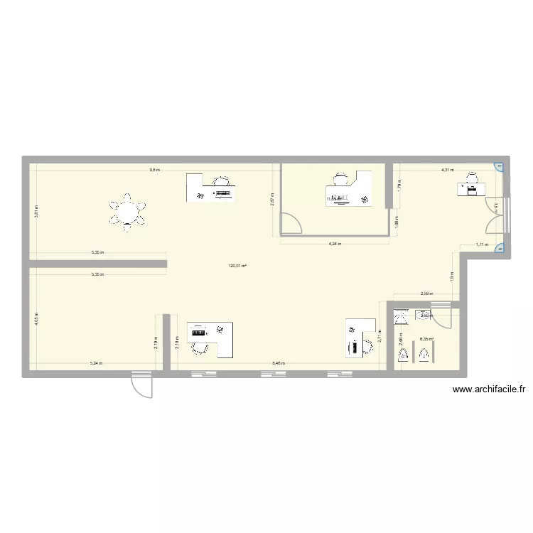 bureaux direct vegetal. Plan de 3 pièces et 138 m²