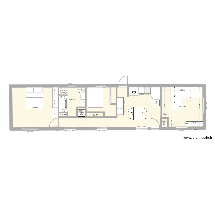 Salle de bain. Plan de 7 pièces et 63 m2