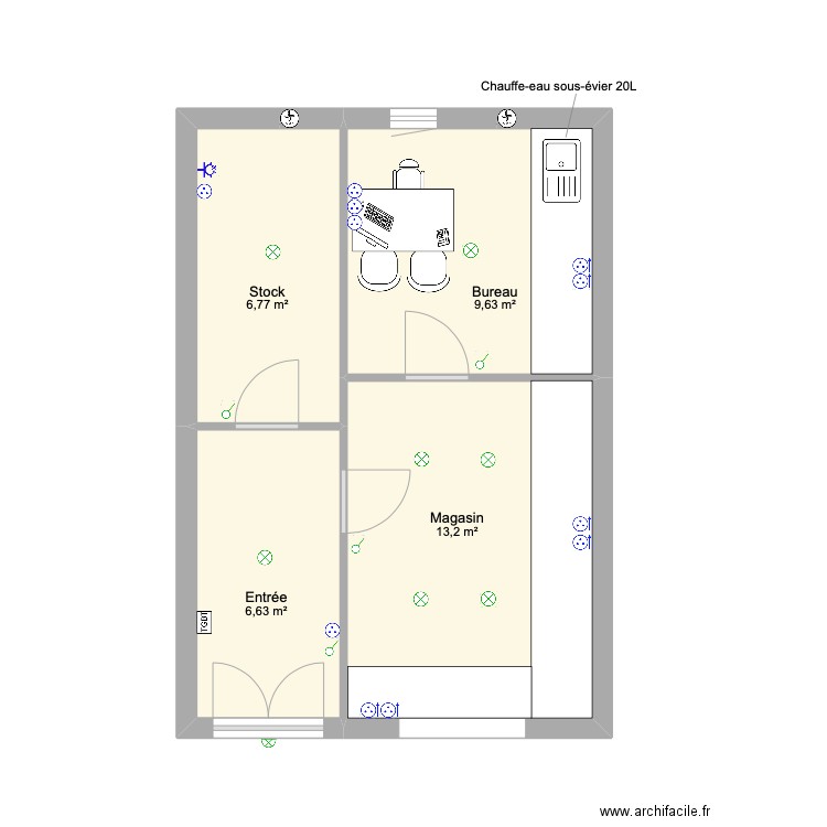 Baptiste Pinot Magasin. Plan de 4 pièces et 36 m2