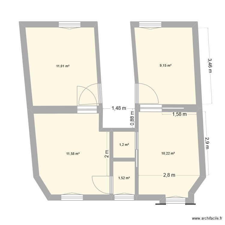 biarritz_V2. Plan de 6 pièces et 45 m2