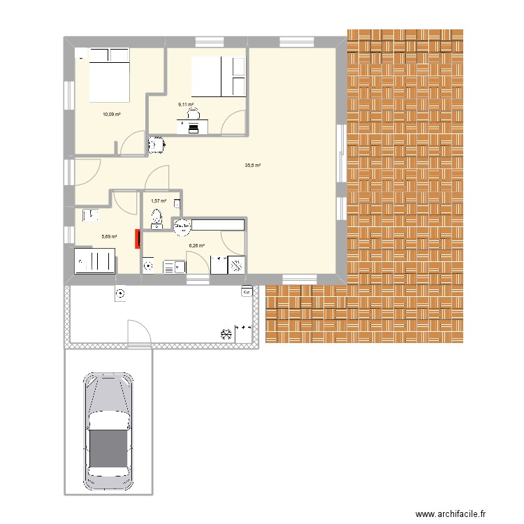 Isa68m.v5_Terrasse. Plan de 6 pièces et 69 m2