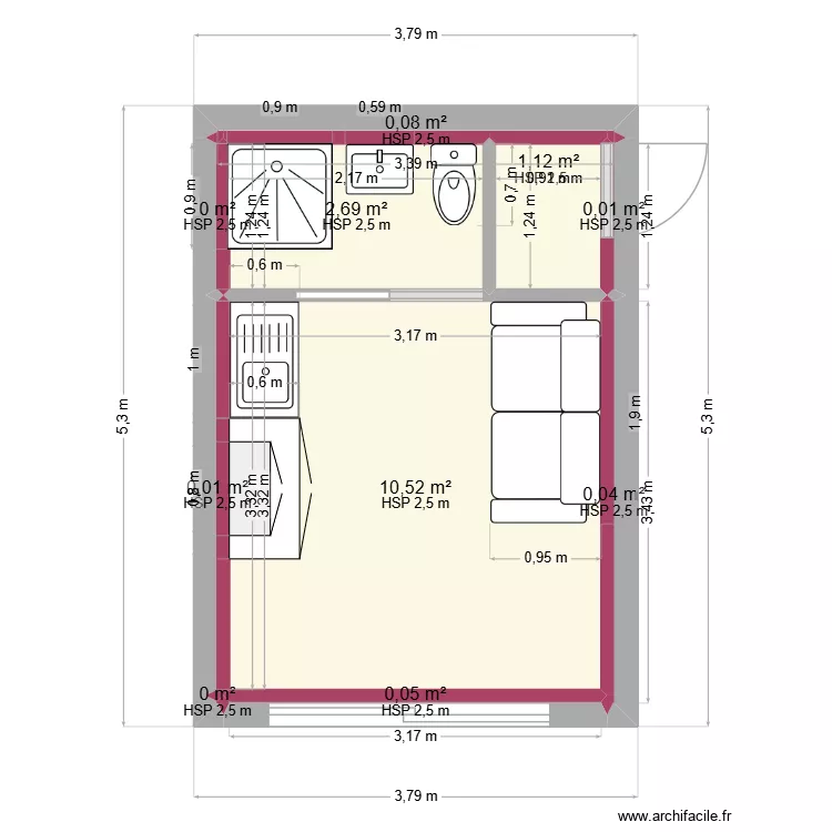 Pool house terrasse basse 1. Plan de 6  et 15 m²