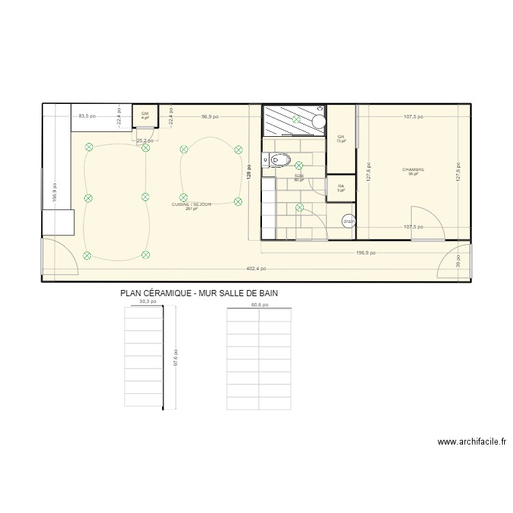 7735. Plan de 6 pièces et 43 m2