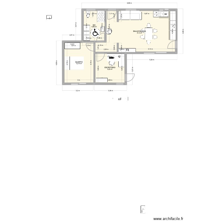 casaportugal70. Plan de 4 pièces et 60 m2