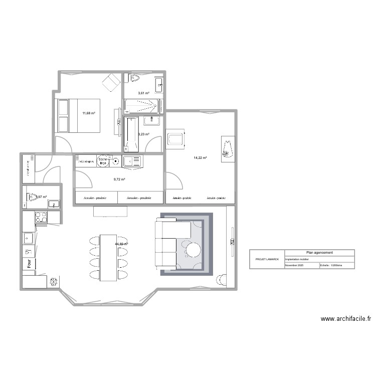 Lamarck plan d'angencement. Plan de 7 pièces et 89 m2