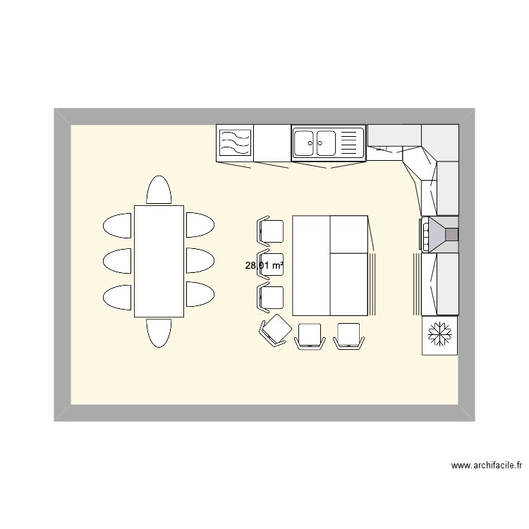 franchitto cuisine. Plan de 1 pièce et 28 m2