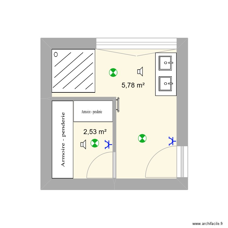 sdb. Plan de 2 pièces et 8 m2