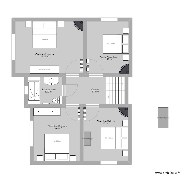 1er étage. Plan de 6 pièces et 72 m2