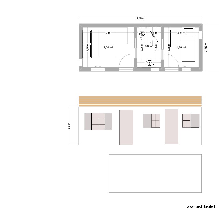 chambres yeu 20 07 25 (2). Plan de 3 pièces et 15 m2