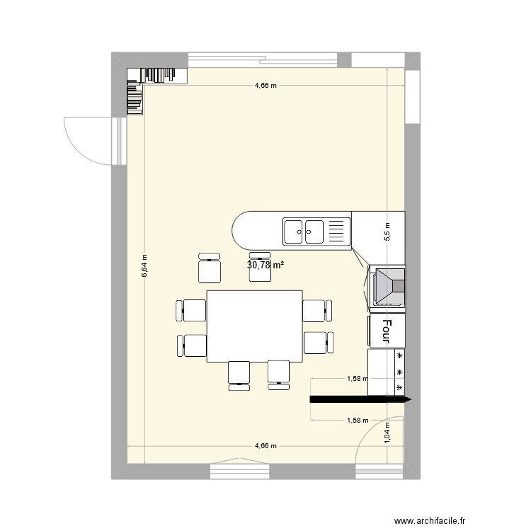 cuisine et salon 1. Plan de 1 pièce et 31 m2