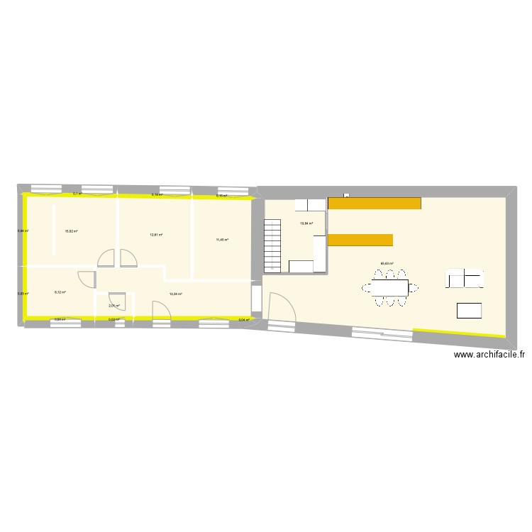 nouveau plan. Plan de 16 pièces et 152 m2