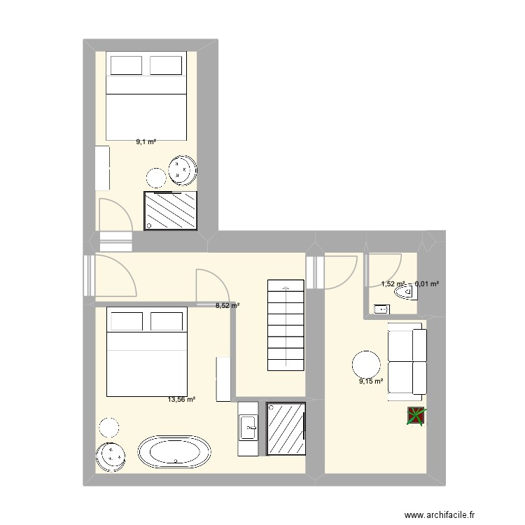 plan haies germaine 1er Etage. Plan de 6 pièces et 42 m2
