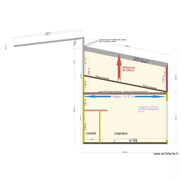 profil mezzanine apt 1 poutres V4 - prise compte fenetre. Plan de 3  et 34 m²