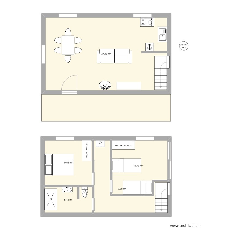 maison vall. Plan de 5 pièces et 73 m2