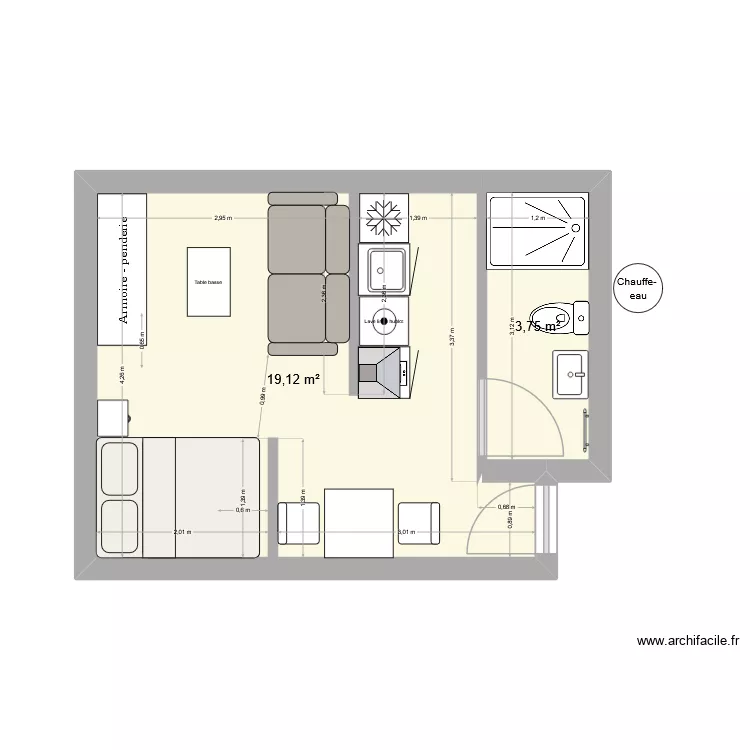 Scionzier Studio Morat 1er fond gauche Ameublement 3. Plan de 2 Pièces et 23 m² Scionzier Studio Morat 1er fond gauche Ameublement 3. Plan de 2 Pièces et 23 m²