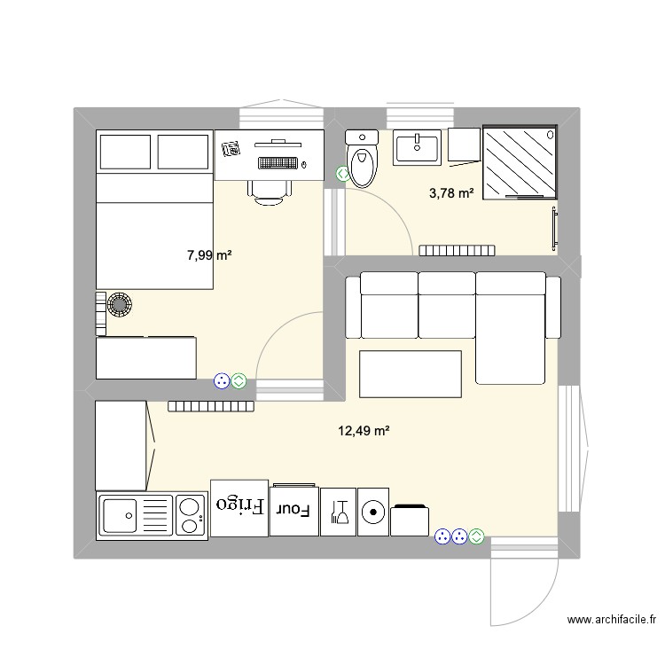 petite maison. Plan de 3 pièces et 24 m2
