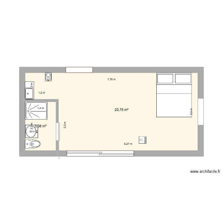 cabane. Plan de 2 pièces et 27 m2