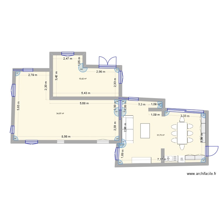 maison 3. Plan de 3 pièces et 82 m2