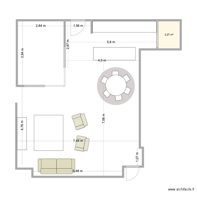 PLAN MARINE PDE Existing furniture. Plan de 1 pièce et 2 m2