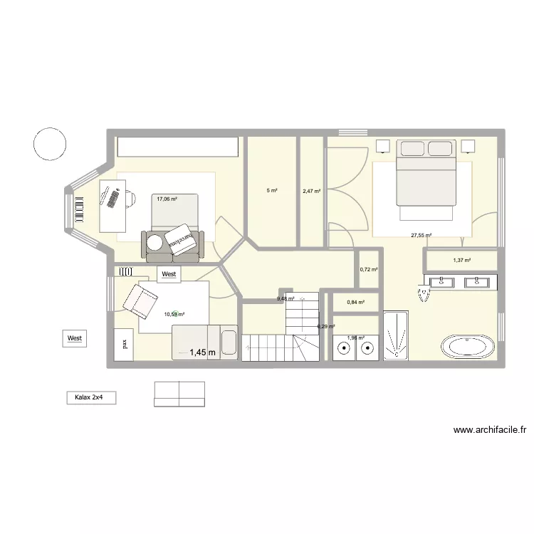Querbes N2 meubl&eacute; SDB. Plan de 11 Pièces et 77 m²