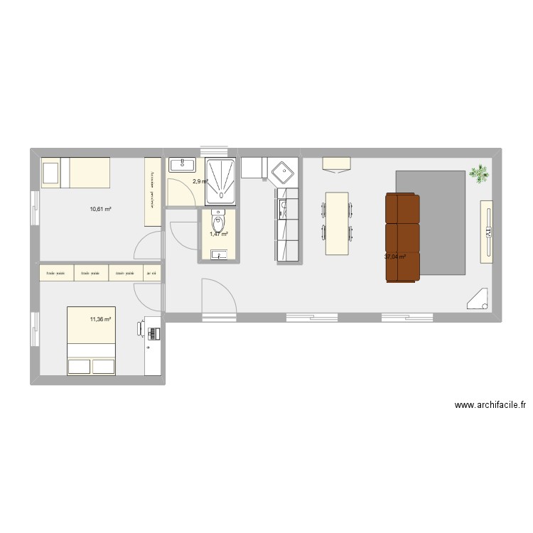 projet. Plan de 5 pièces et 63 m2