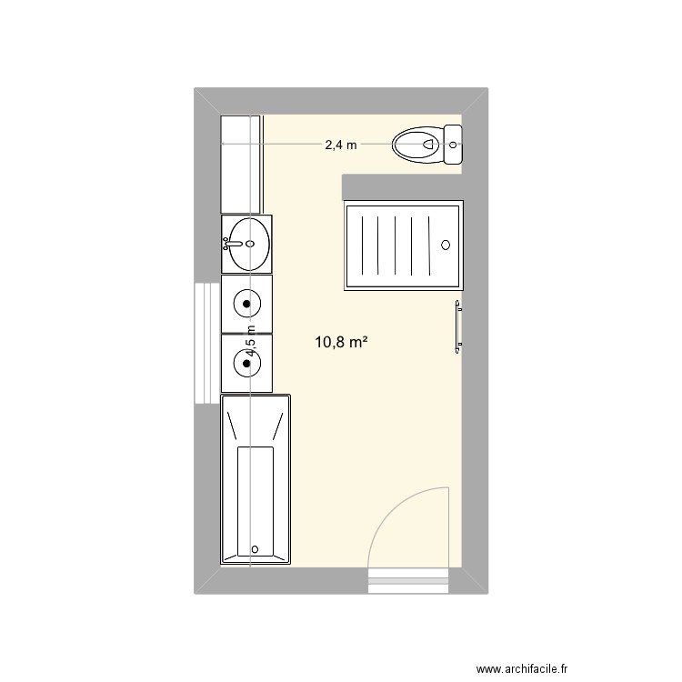Sdb. Plan de 1 pièce et 11 m2