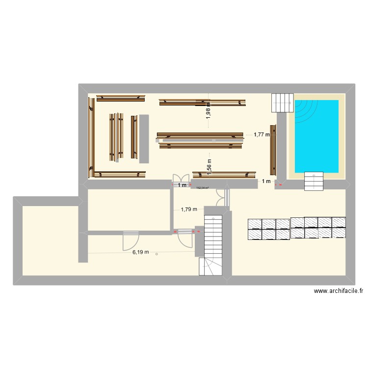 sous sol mikve. Plan de 1 pièce et 152 m2