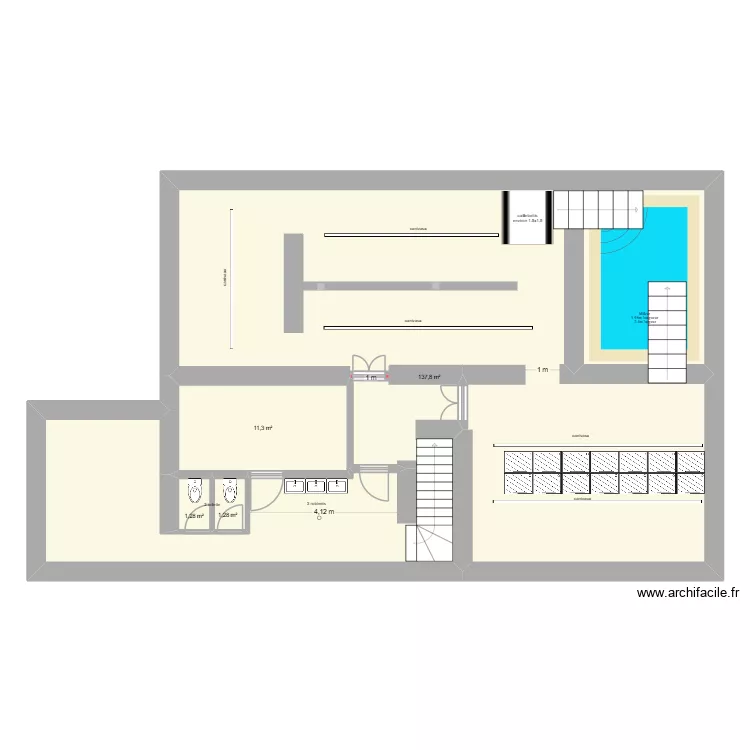 sous sol mikve. Plan de 4  et 152 m²